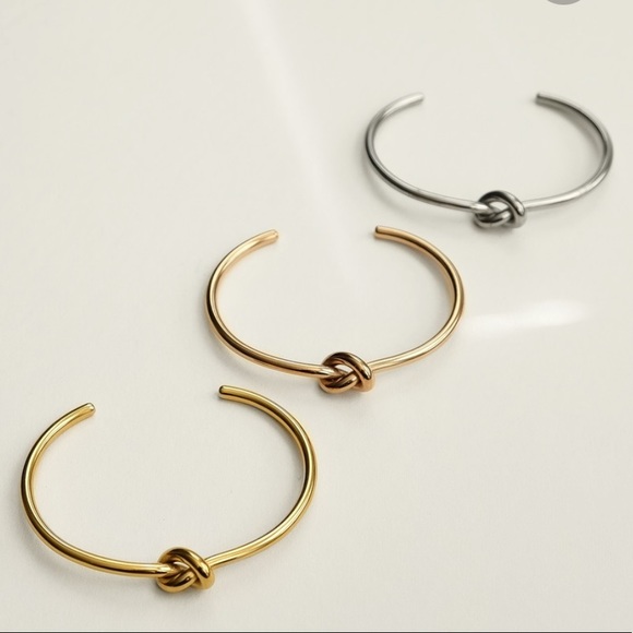 Knot Bangle Bracelet | White Gold Plated Stainless Steel Bracelet - Picture 2 of 3